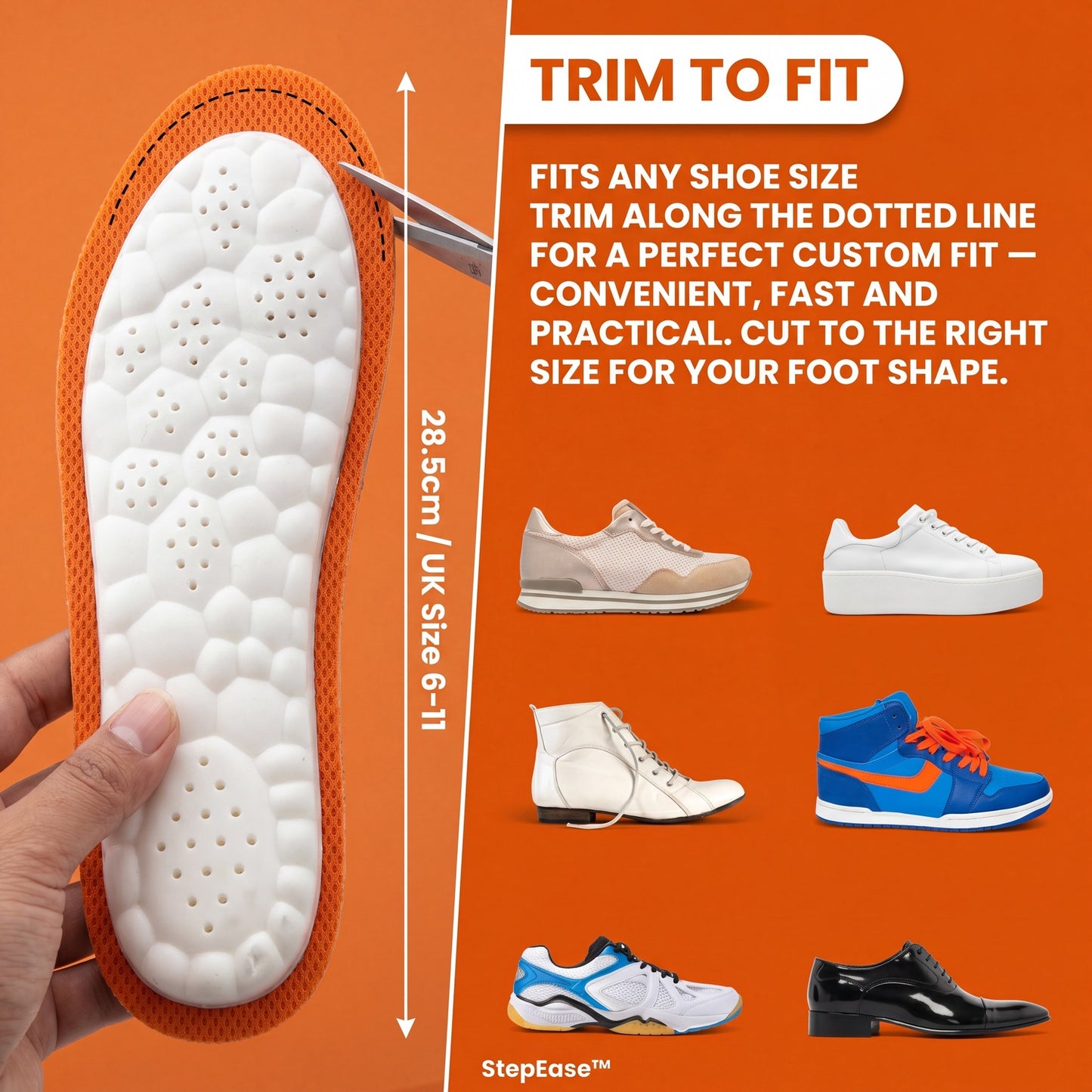 StepEase™ Pro Massage Insoles |  Instant Foot Pain Relief |  Trim-to-Fit | All Day Comfort